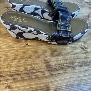 Coach Monogram Logo Signature Canvas Slip On Wedge Platform